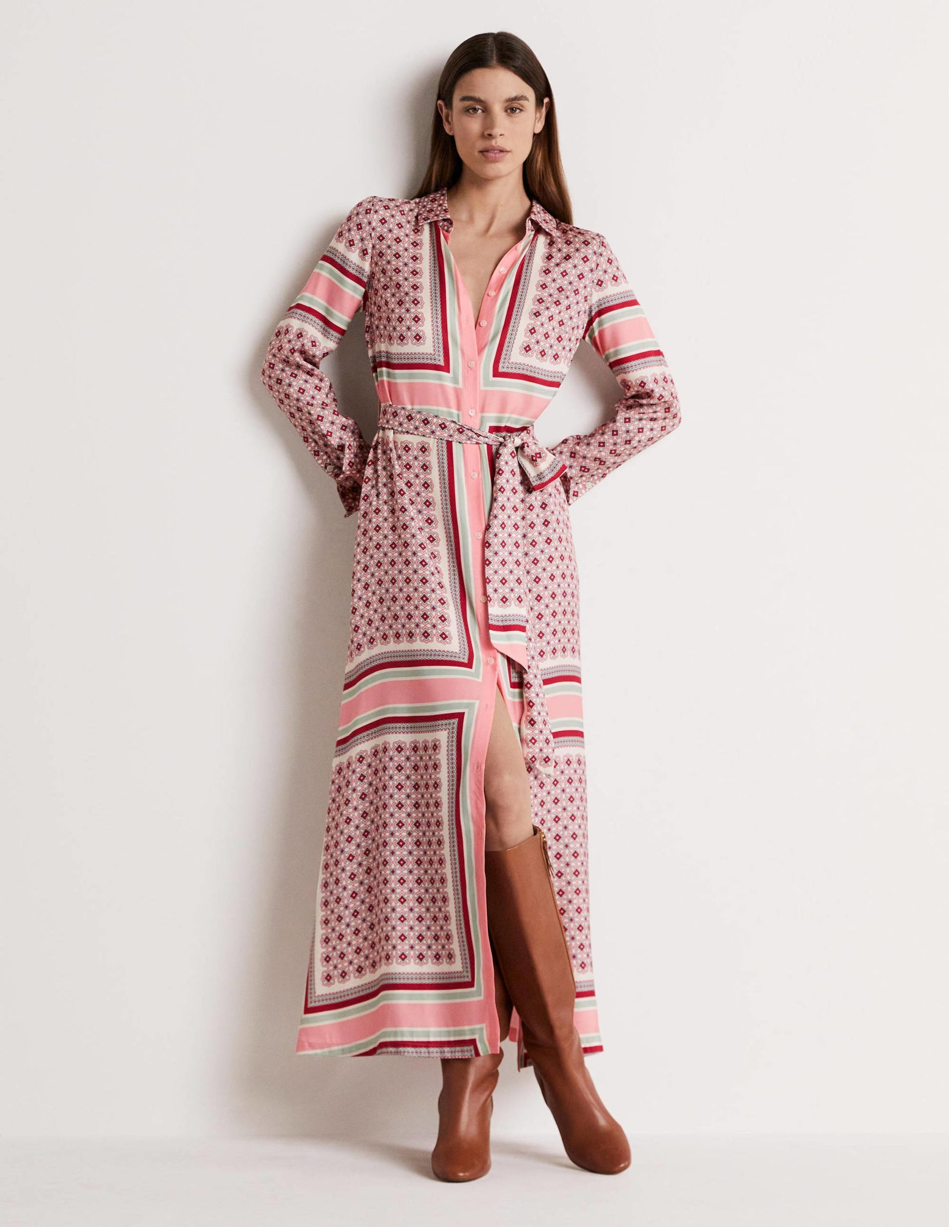 Claudia Maxi Shirt Dress-Almond Pink, Square Geo-6