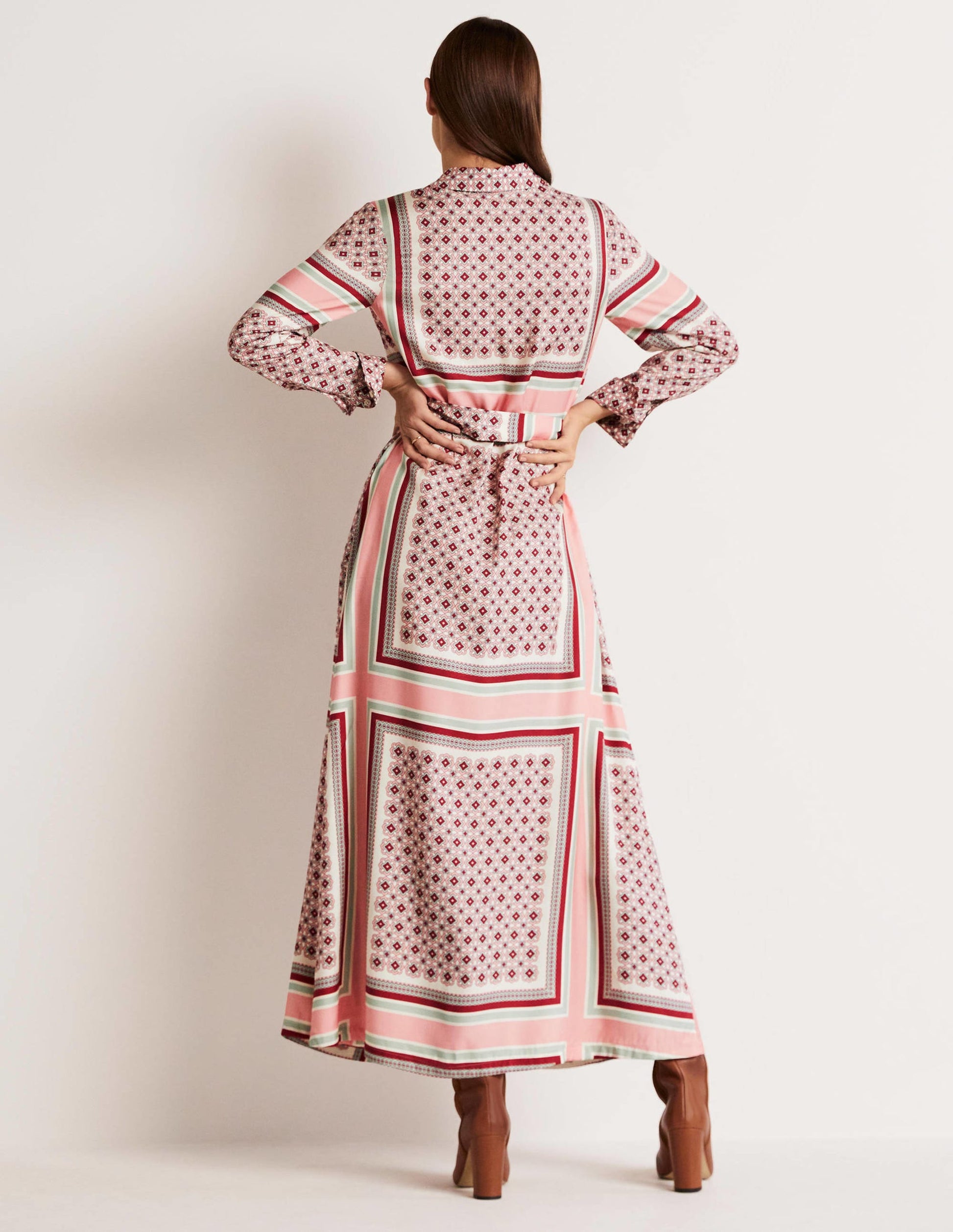 Claudia Maxi Shirt Dress-Almond Pink, Square Geo-8