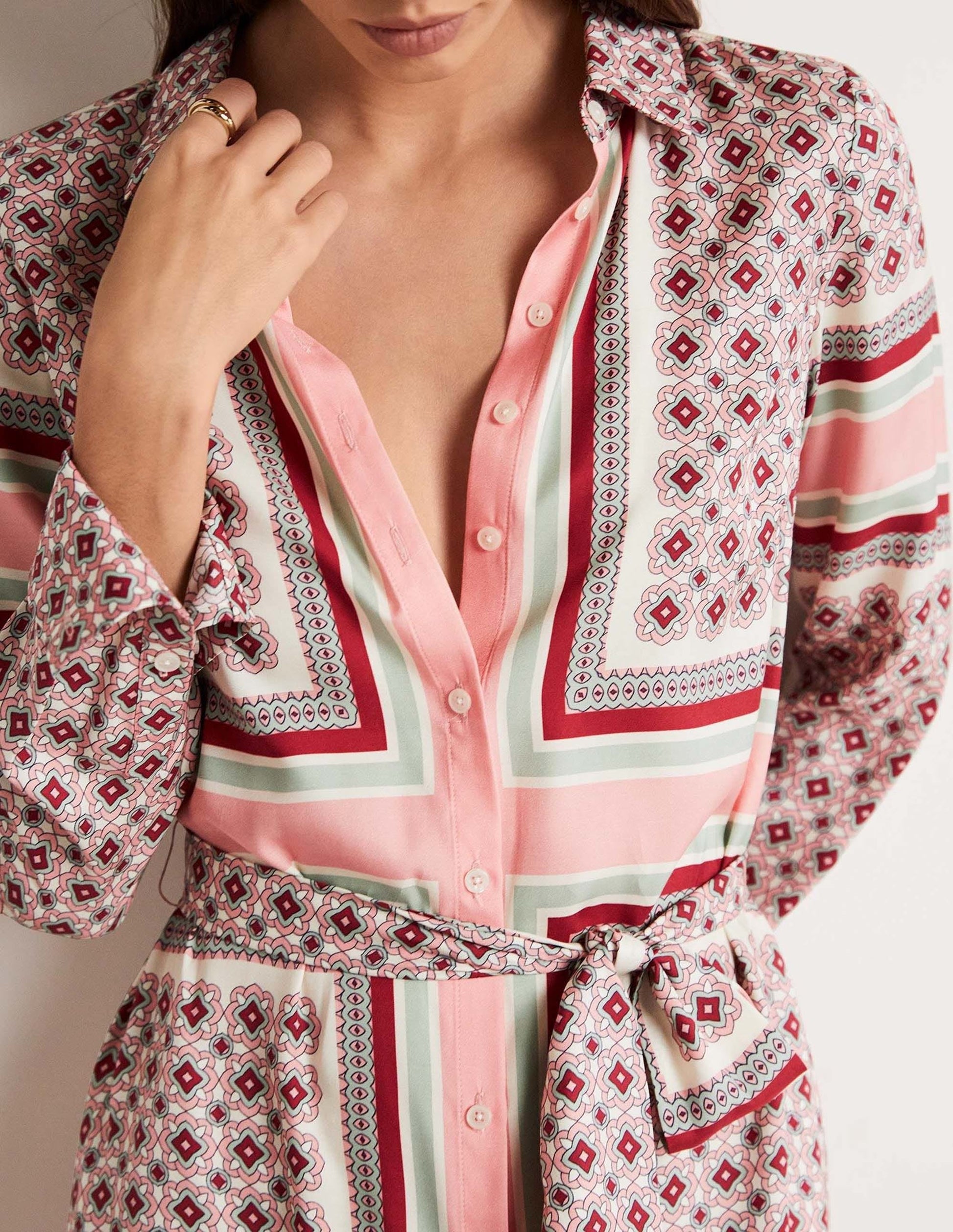 Claudia Maxi Shirt Dress-Almond Pink, Square Geo-2