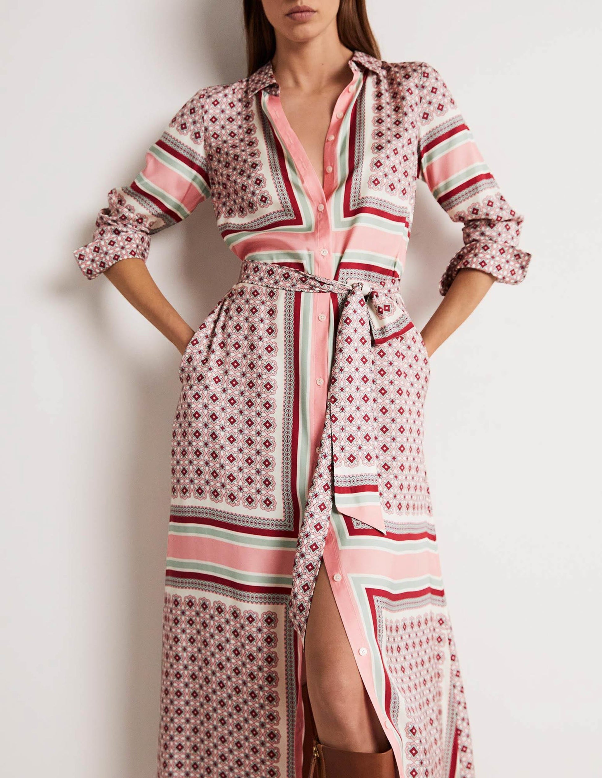 Claudia Maxi Shirt Dress-Almond Pink, Square Geo-5