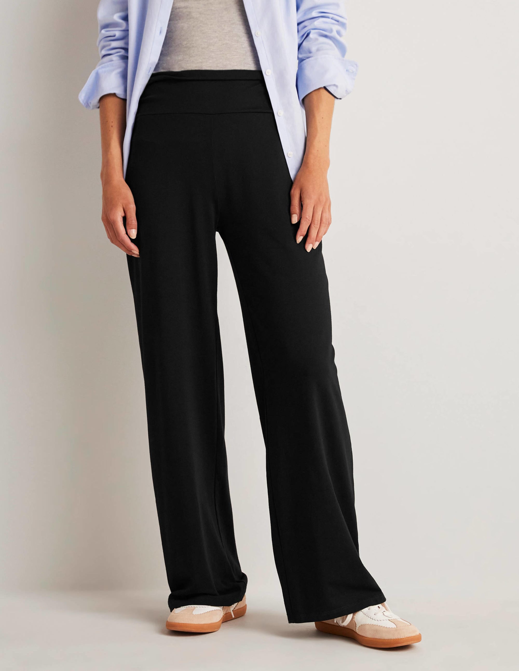 Wide Leg Jersey Trousers-Black - Image 8