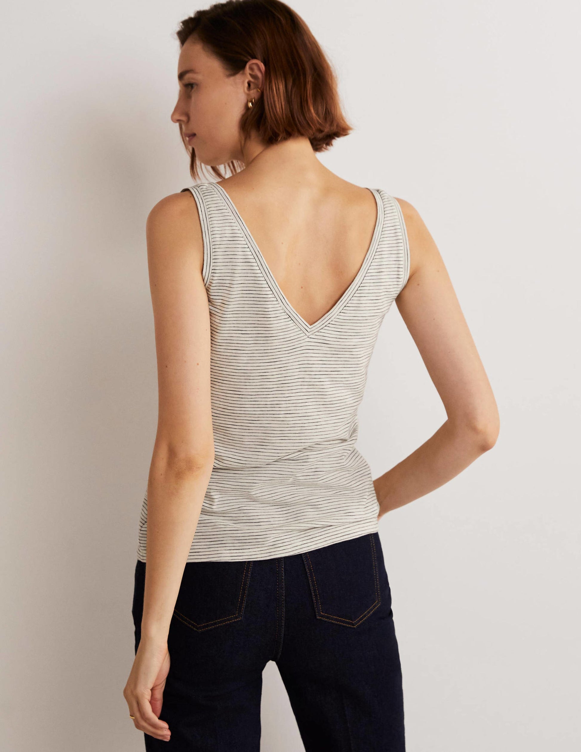 Cotton Vest-Ivory / Navy Stripe-7