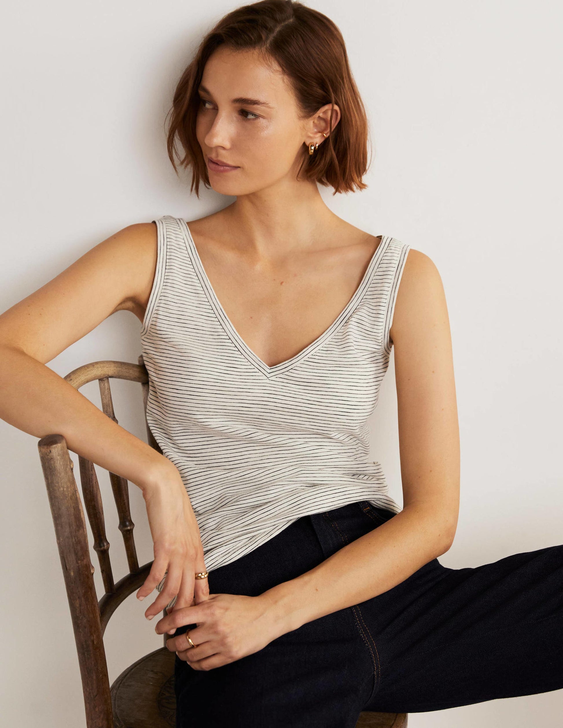 Cotton Vest-Ivory / Navy Stripe-8