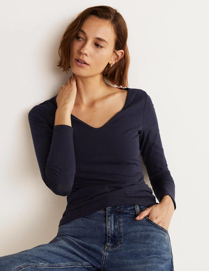 Double Layer V-neck Top-Navy-5