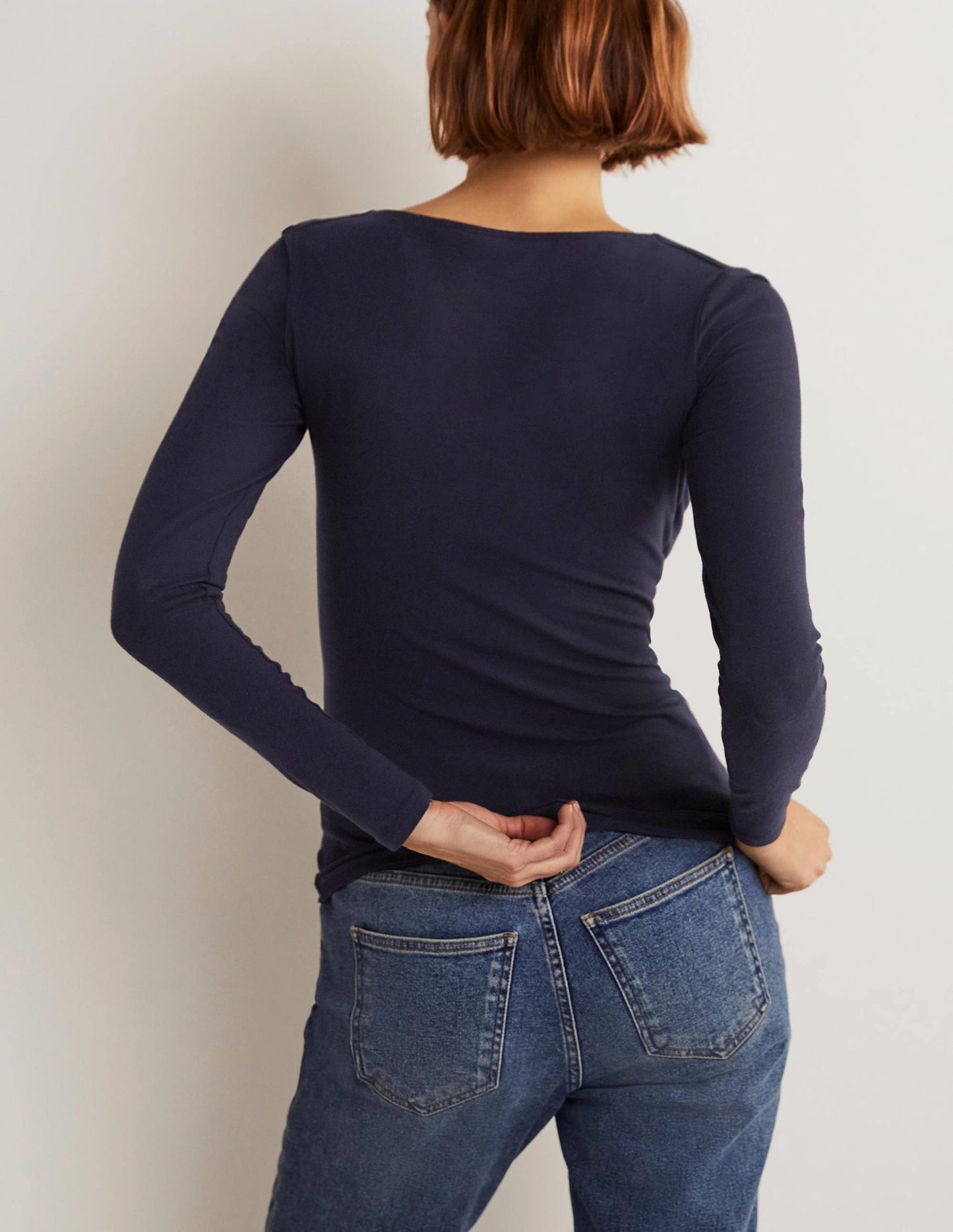 Double Layer V-neck Top-Navy