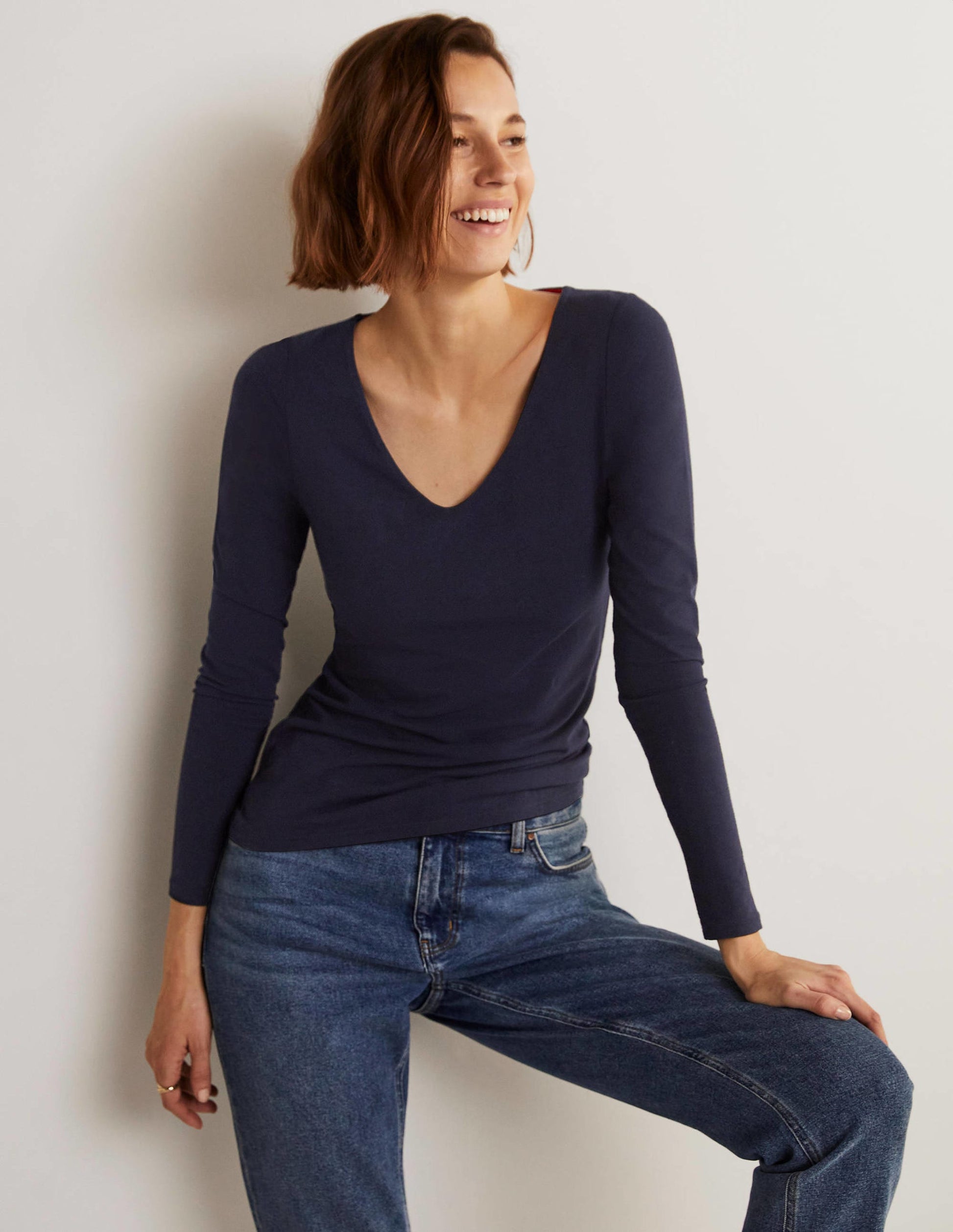 Double Layer V-neck Top-Navy-8