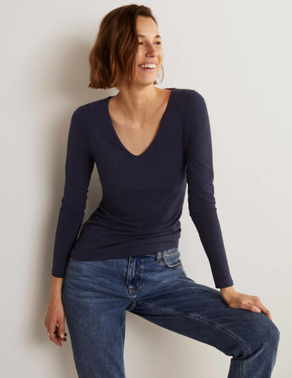 Double Layer V-neck Top-Navy-8