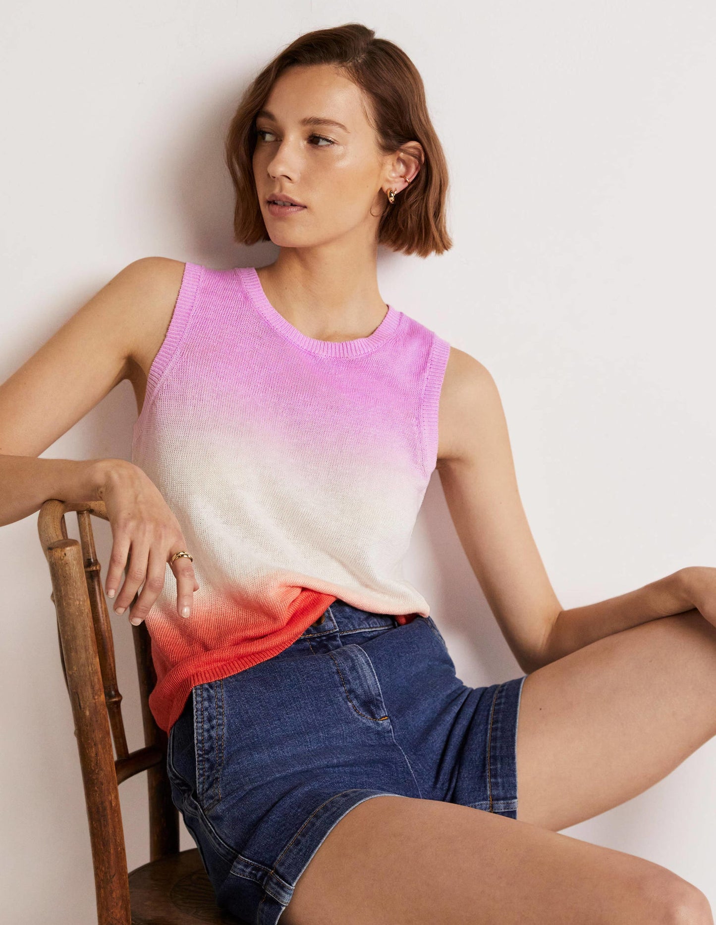 Dip-Dye Linen Vest-Firecracker/ Bon Bon Ombre