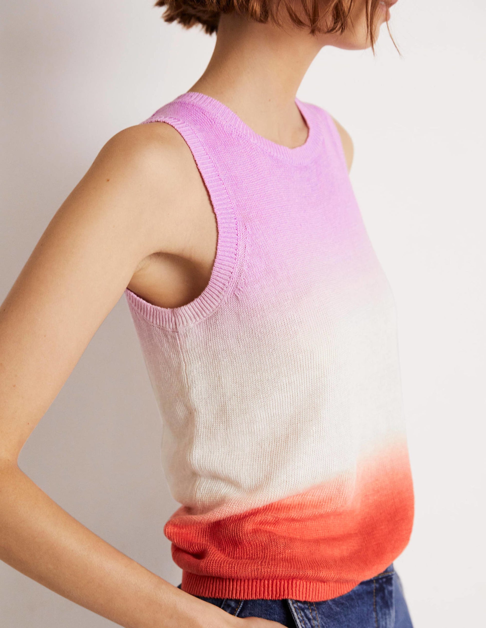 Dip-Dye Linen Vest-Firecracker/ Bon Bon Ombre-10