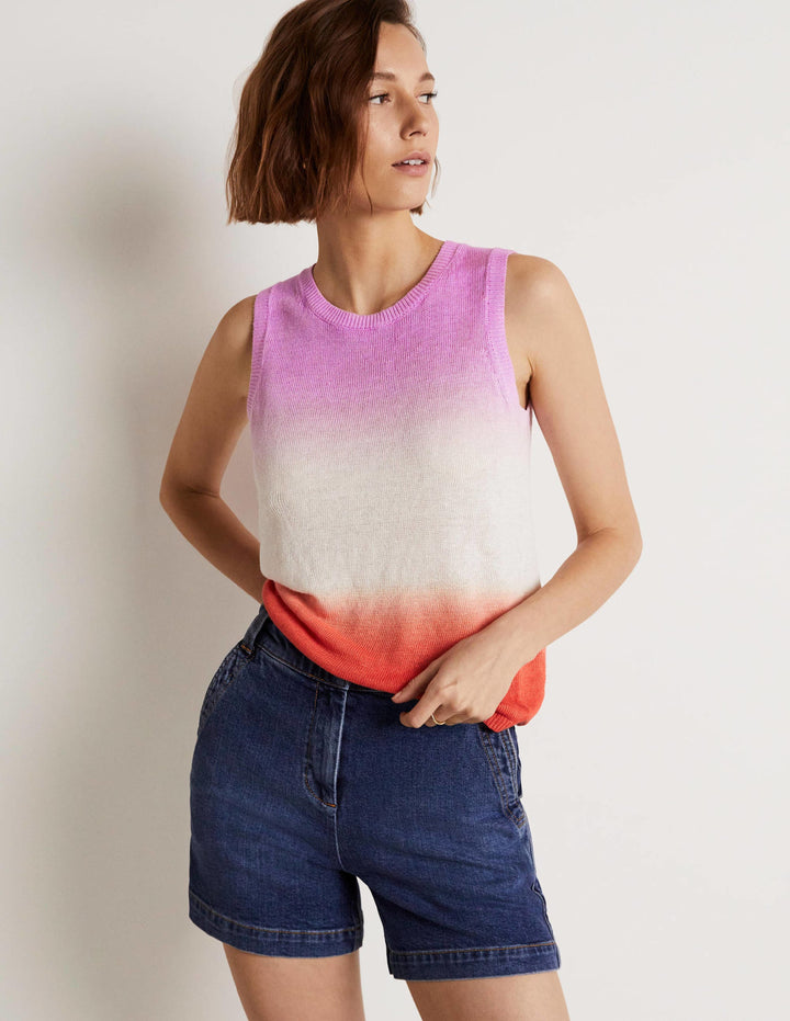 Dip-Dye Linen Vest-Firecracker/ Bon Bon Ombre