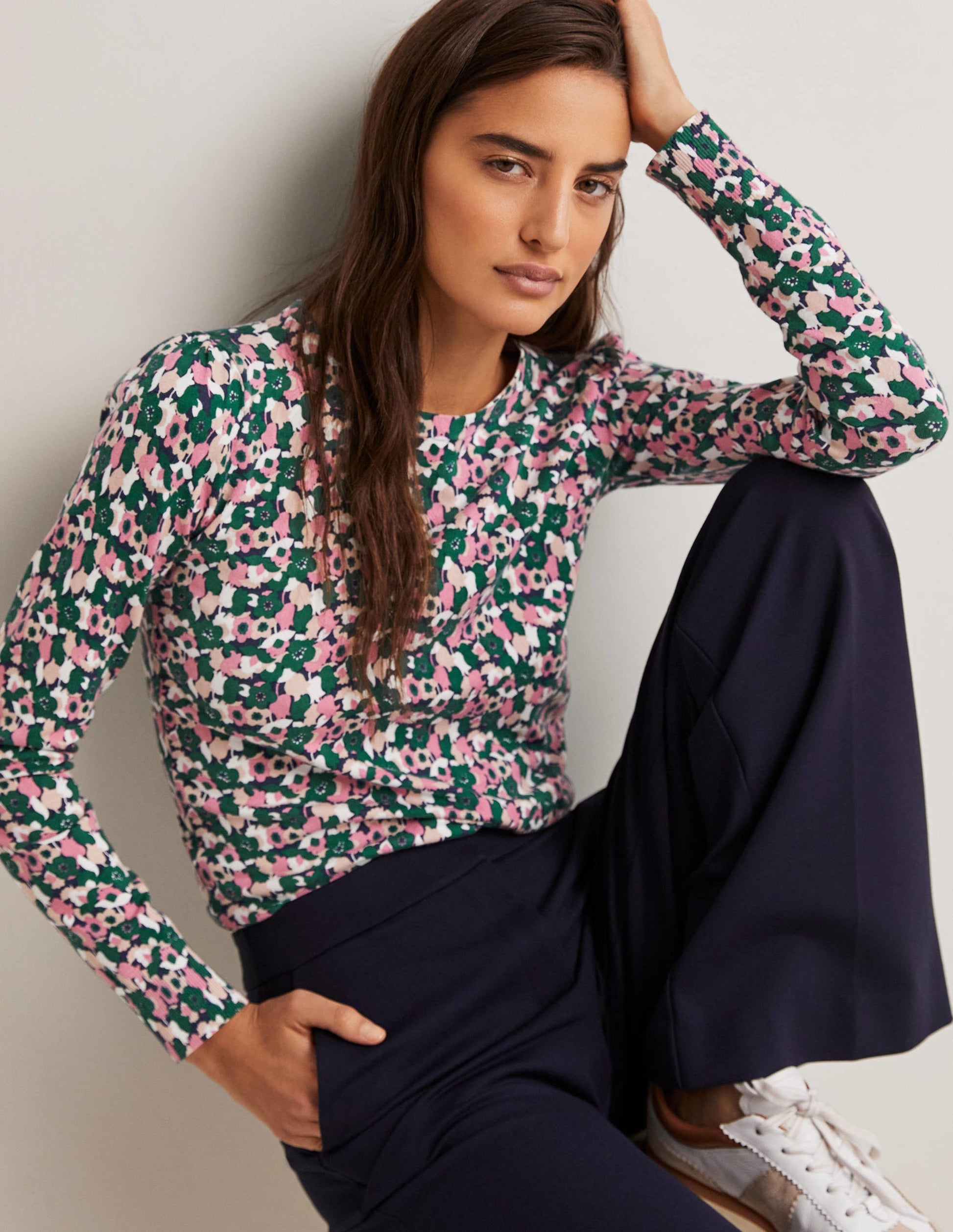 Cotton Crew Neck Jumper-Wild Rose, Tulip Cluster-1