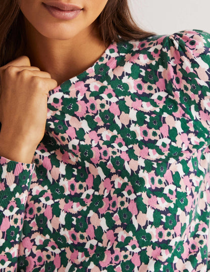 Cotton Crew Neck Jumper-Wild Rose, Tulip Cluster-2