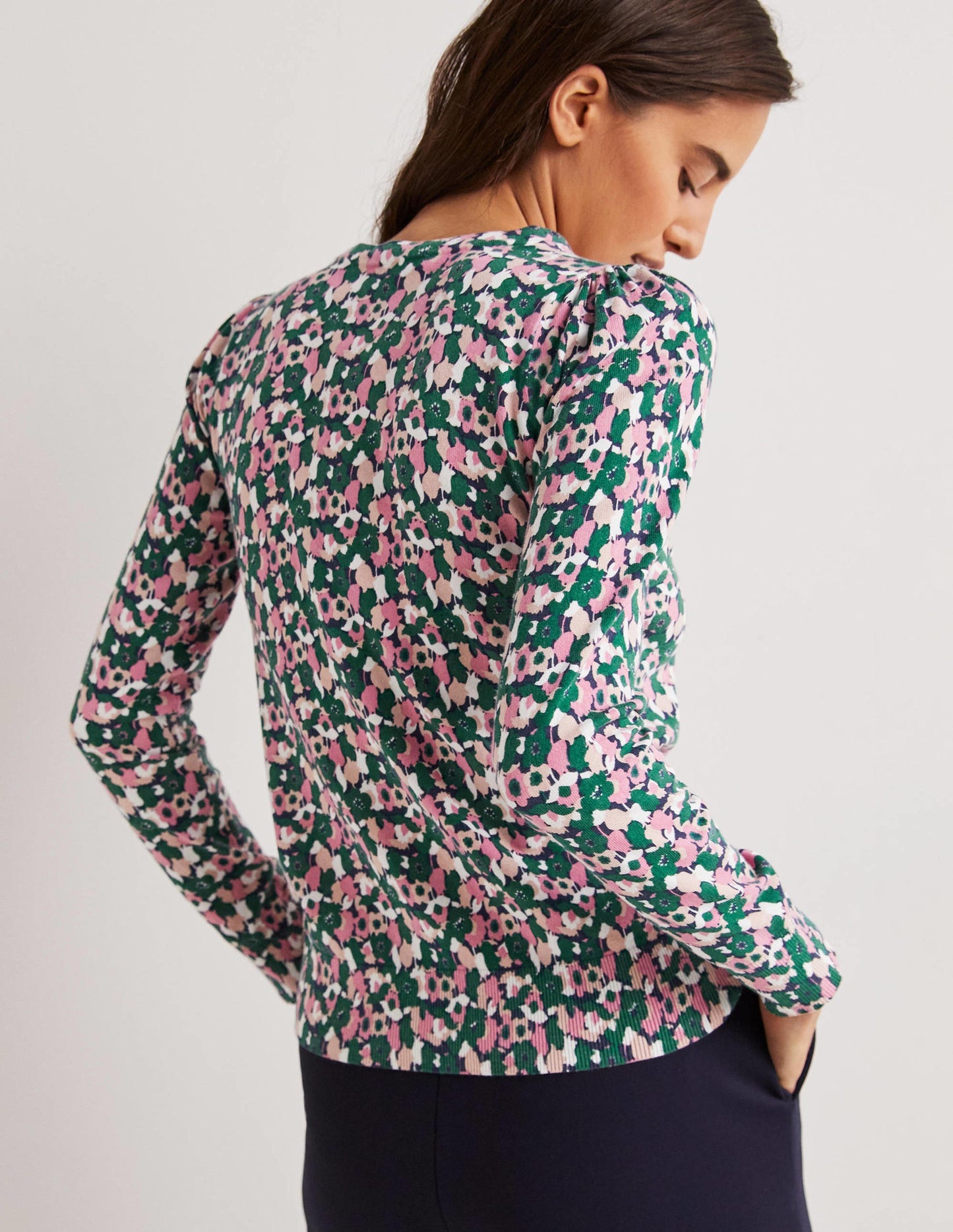 Cotton Crew Neck Jumper-Wild Rose, Tulip Cluster