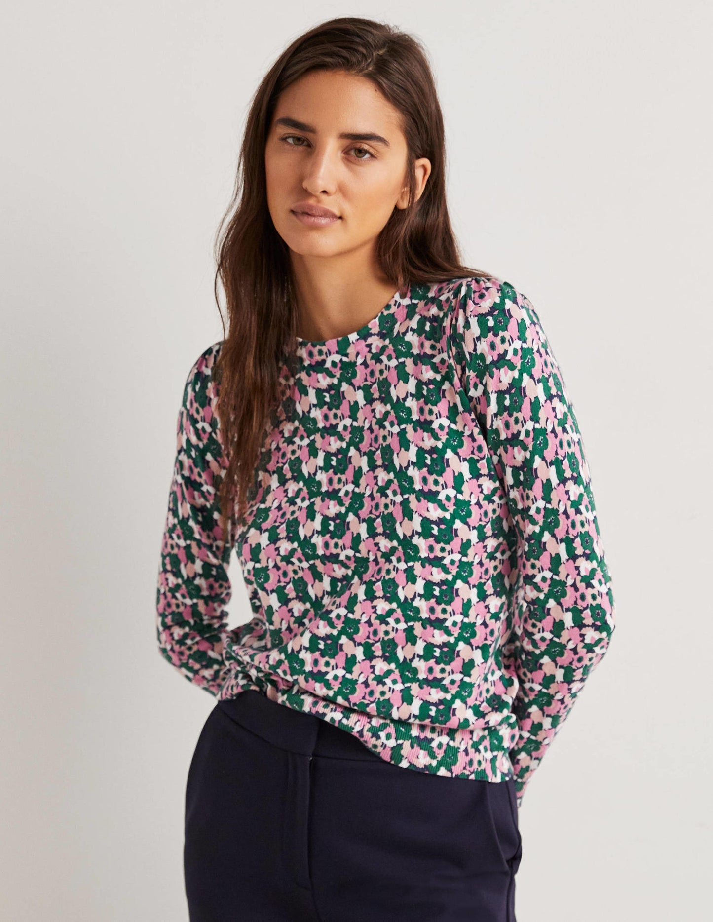 Cotton Crew Neck Jumper-Wild Rose, Tulip Cluster