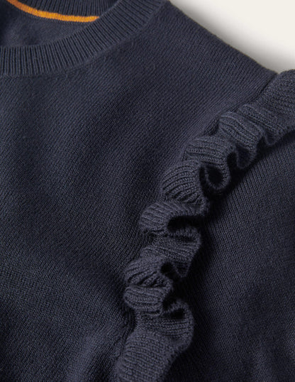 Frill Shoulder Cotton Cardigan-Navy-9