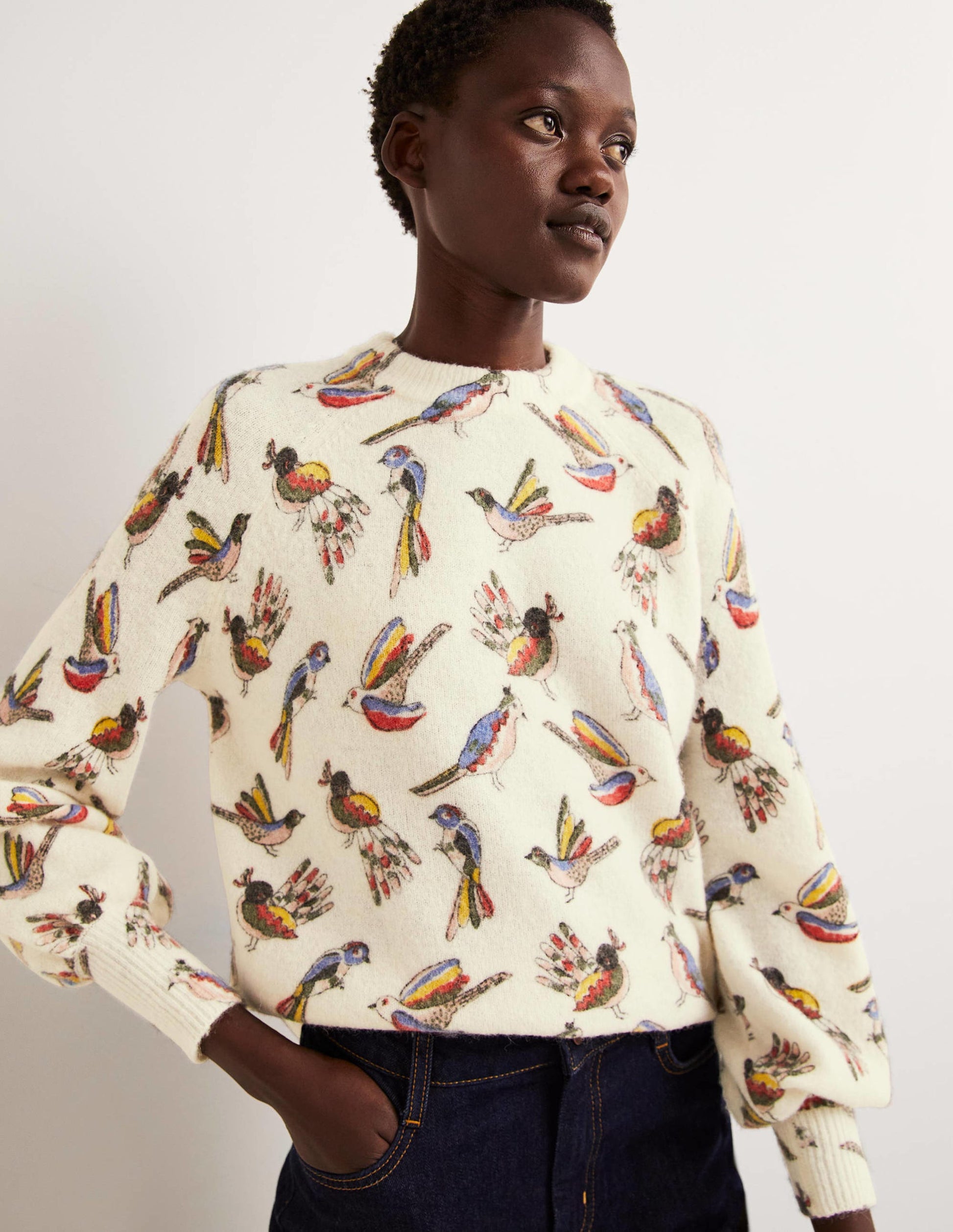 Blouson Sleeve Fluffy Jumper-Ivory, Tropic Bird-4