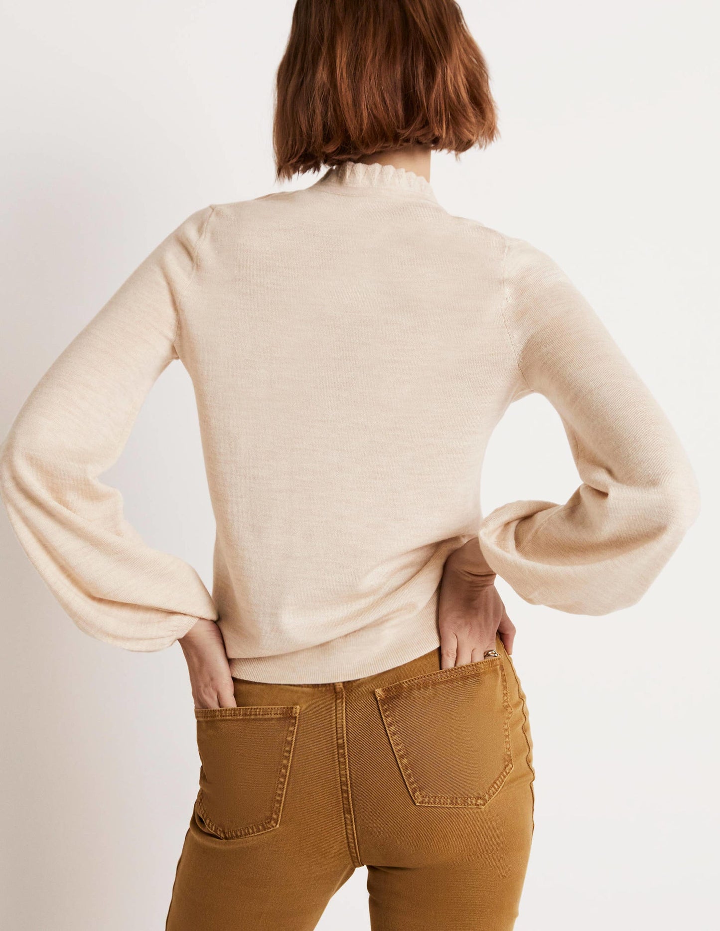 Button Front Merino Jumper-Oatmeal Melange