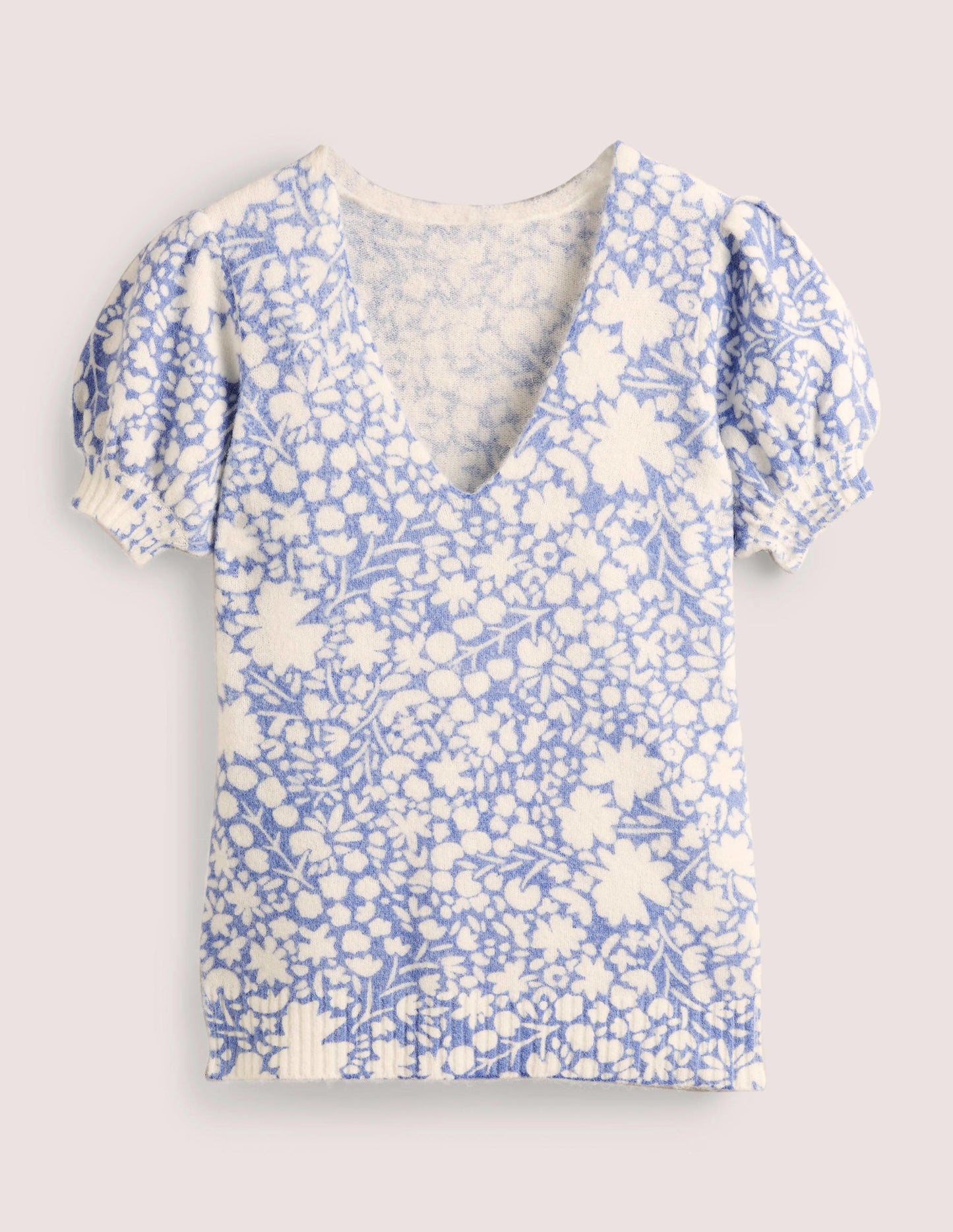 Printed Puff Sleeve Jumper-Riviera Blue, Abstract Ditsy