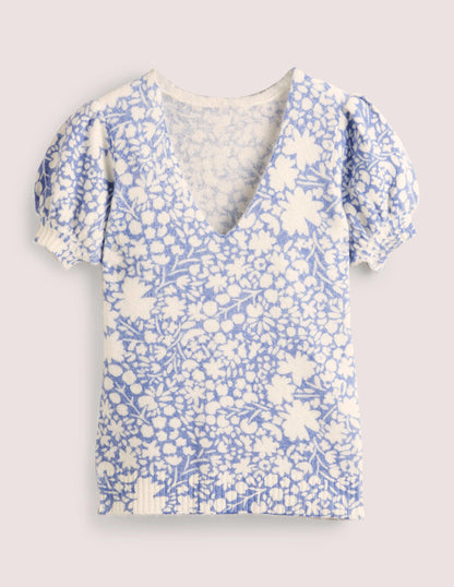 Printed Puff Sleeve Jumper-Riviera Blue, Abstract Ditsy-6