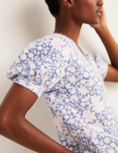 Printed Puff Sleeve Jumper-Riviera Blue, Abstract Ditsy-2