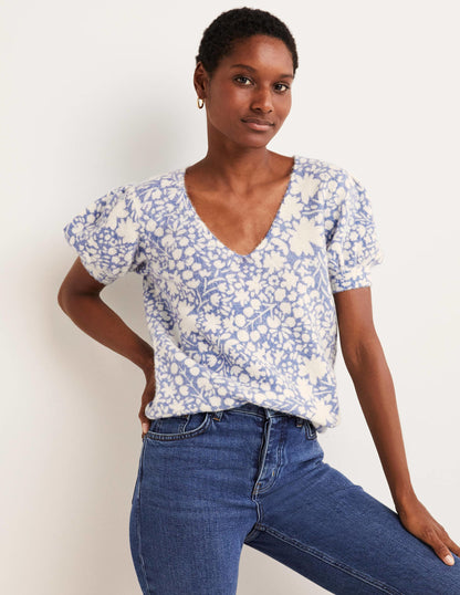Printed Puff Sleeve Jumper-Riviera Blue, Abstract Ditsy-4