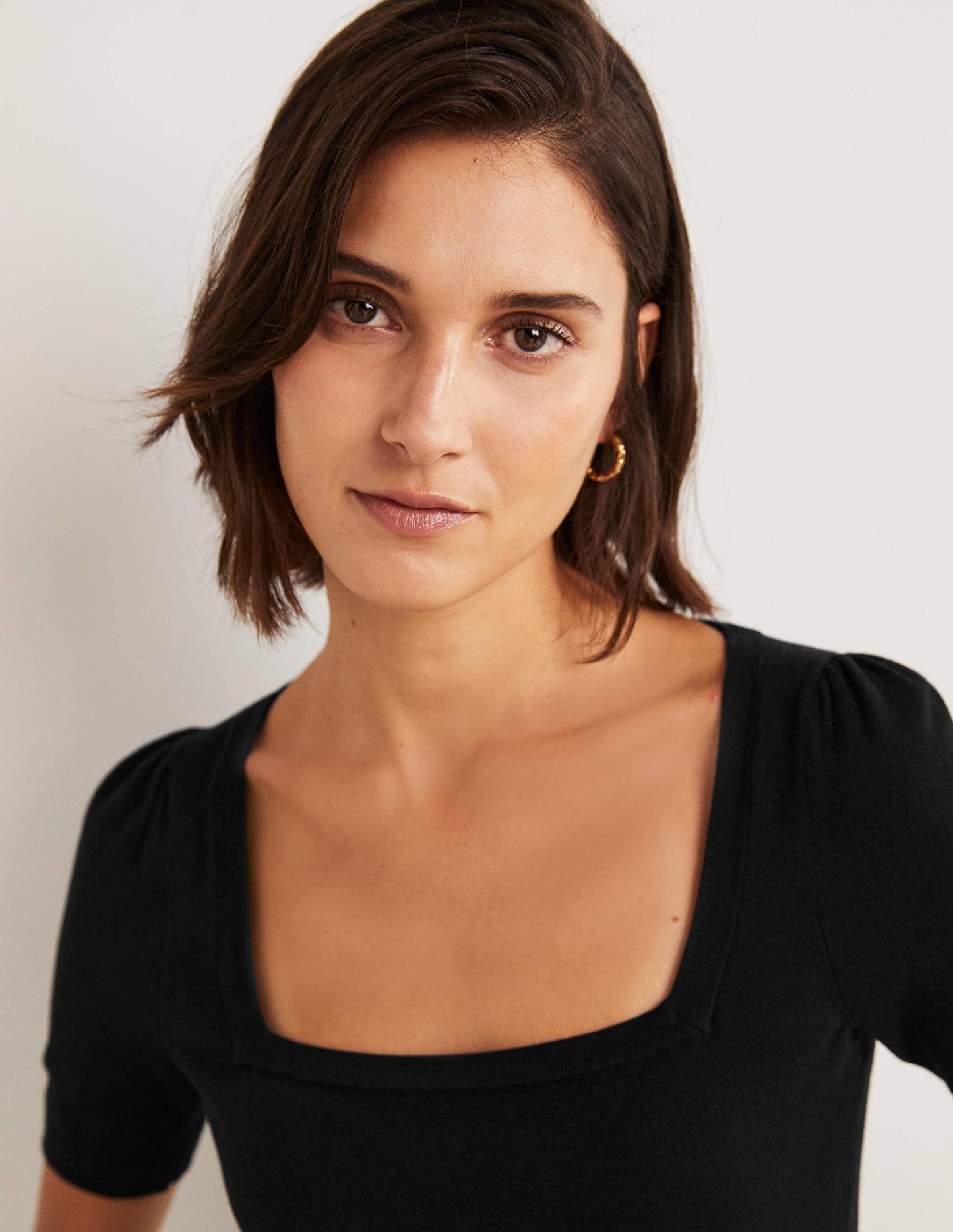 Cotton Square Neck Knitted Top-Black