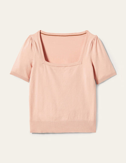 Cotton Square Neck Knitted Top-Pink Frosting-4