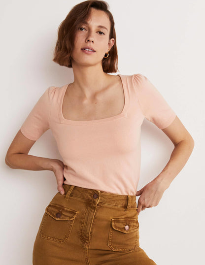 Cotton Square Neck Knitted Top-Pink Frosting-1