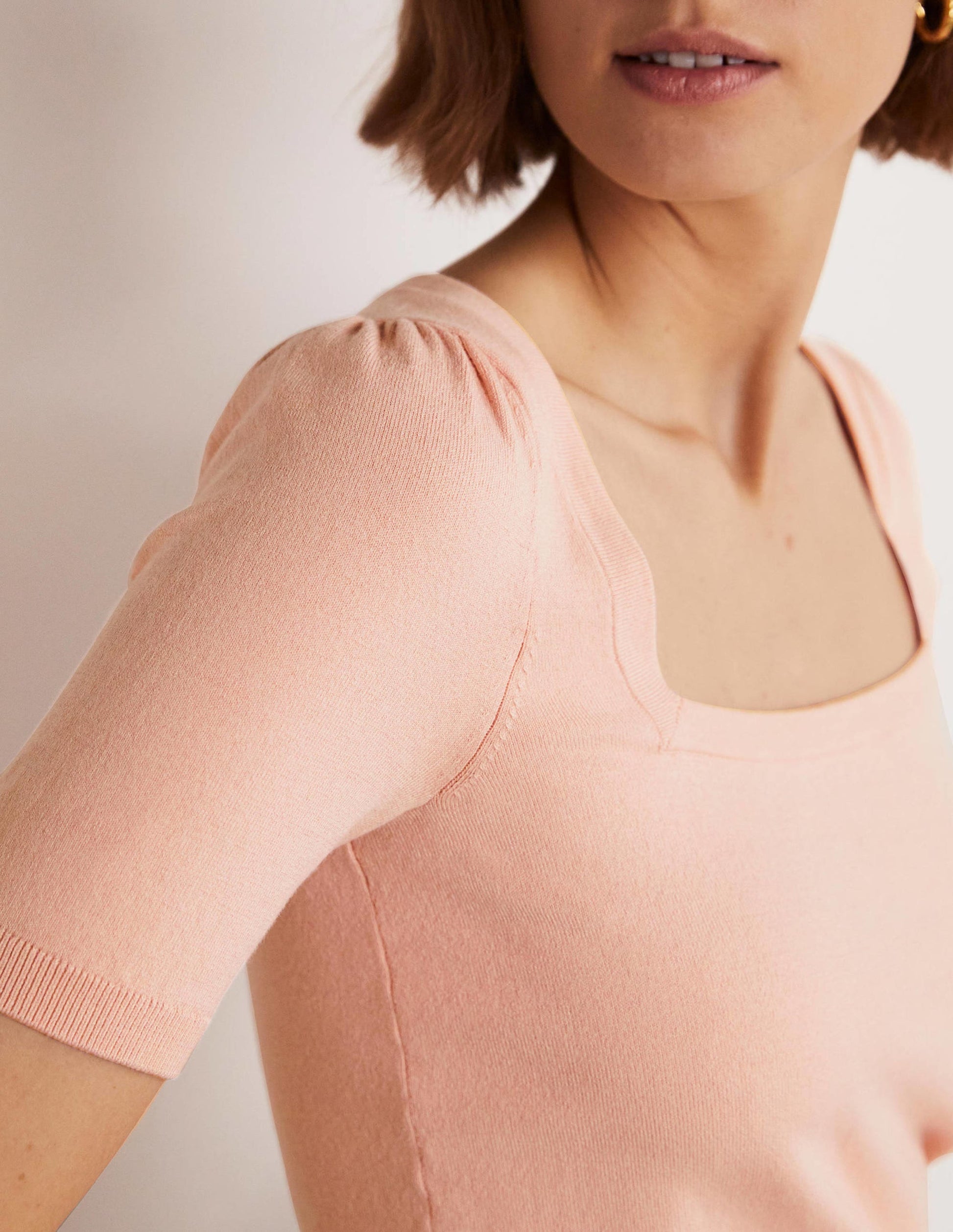 Cotton Square Neck Knitted Top-Pink Frosting-2