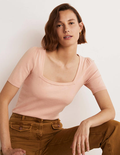 Cotton Square Neck Knitted Top-Pink Frosting-3