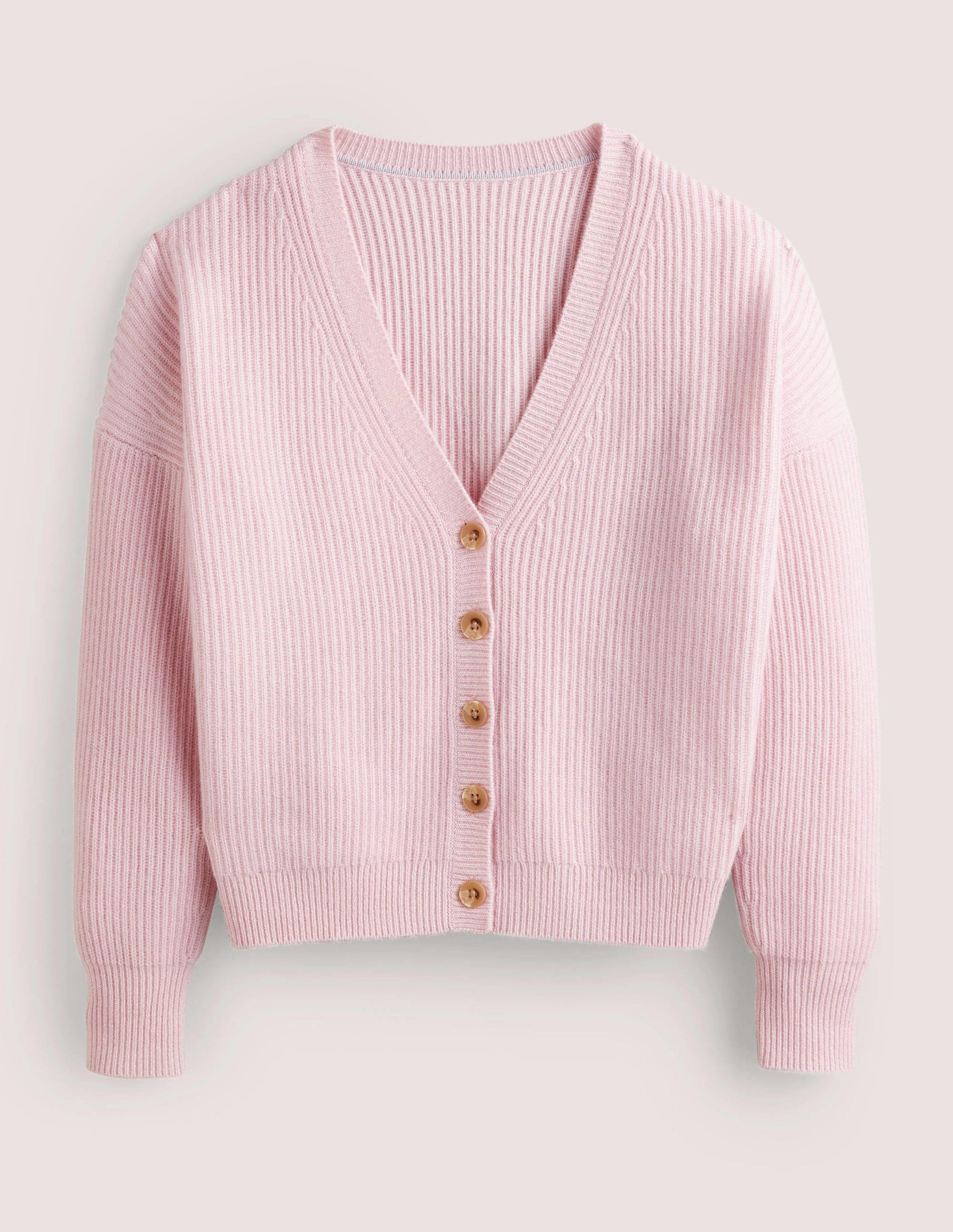 Ribbed Knit Cashmere Cardigan-Cameo Pink-5