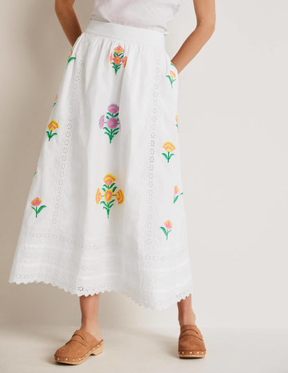 Embroidered Full Midi Skirt-White, Embroidered-4