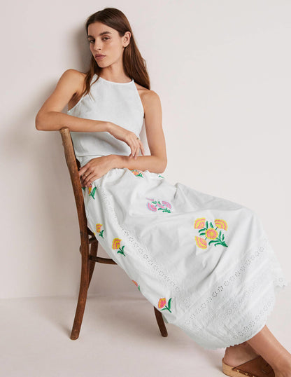 Embroidered Full Midi Skirt-White, Embroidered-5