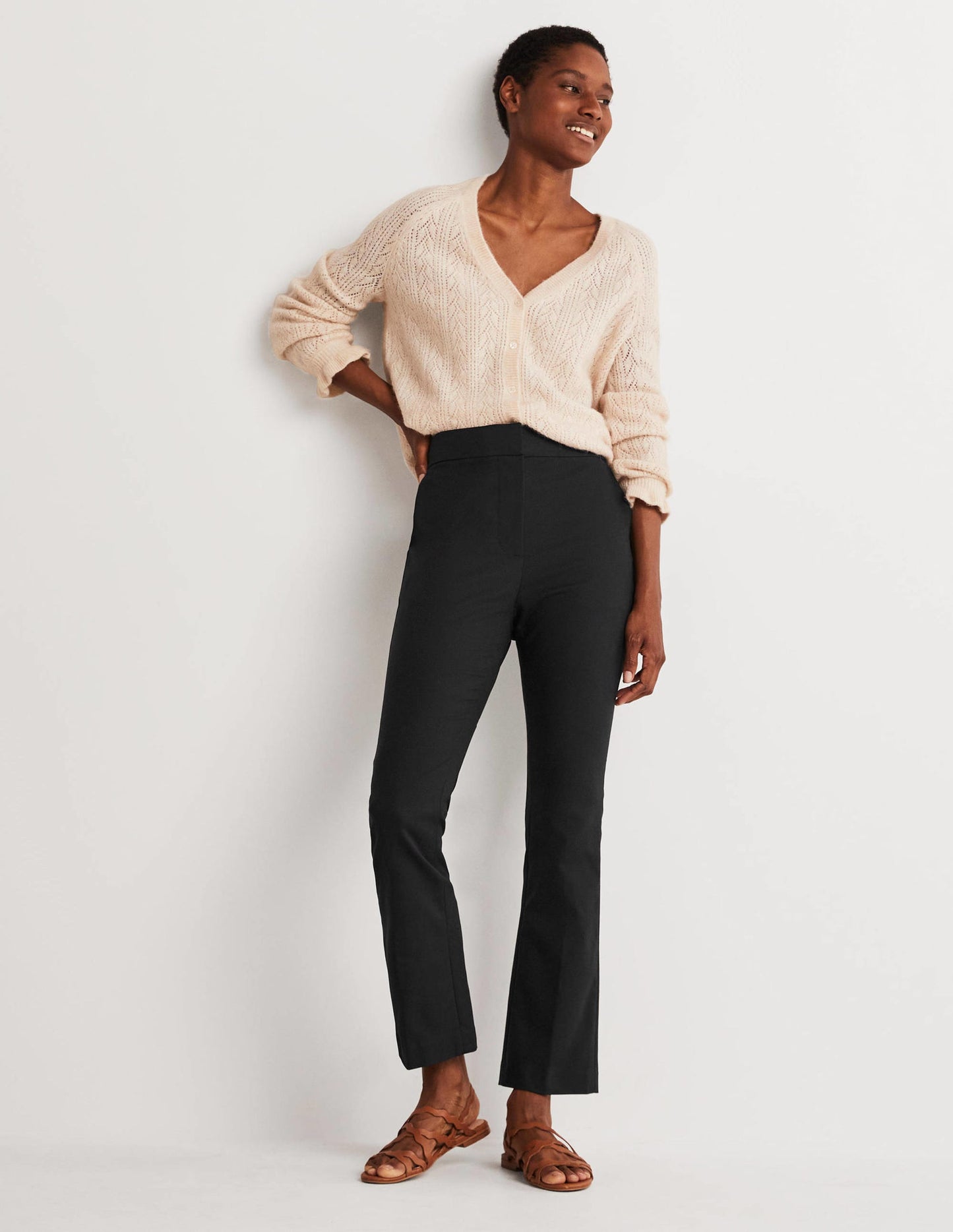 Cropped Flare Trousers-Black