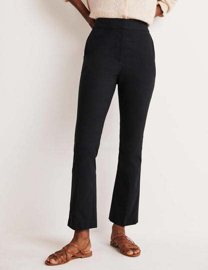 Cropped Flare Trousers-Black-4