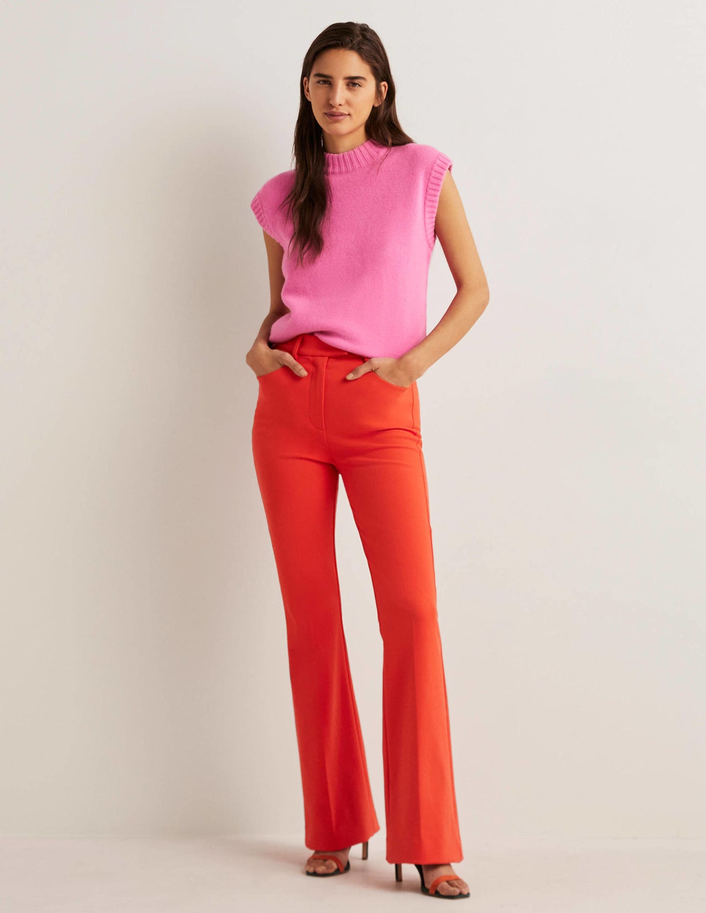 Bi-Stretch Flared Trousers-Rocket Red