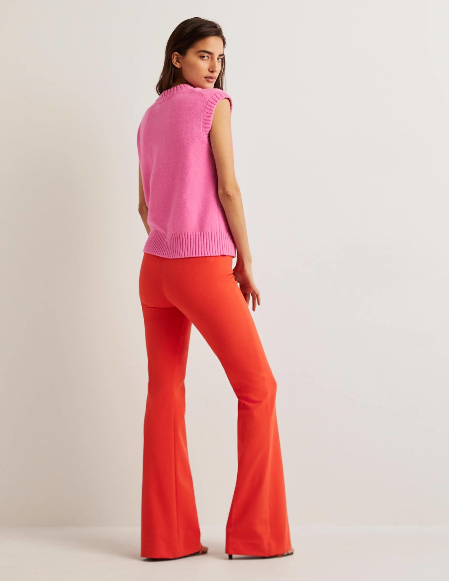 Bi-Stretch Flared Trousers-Rocket Red