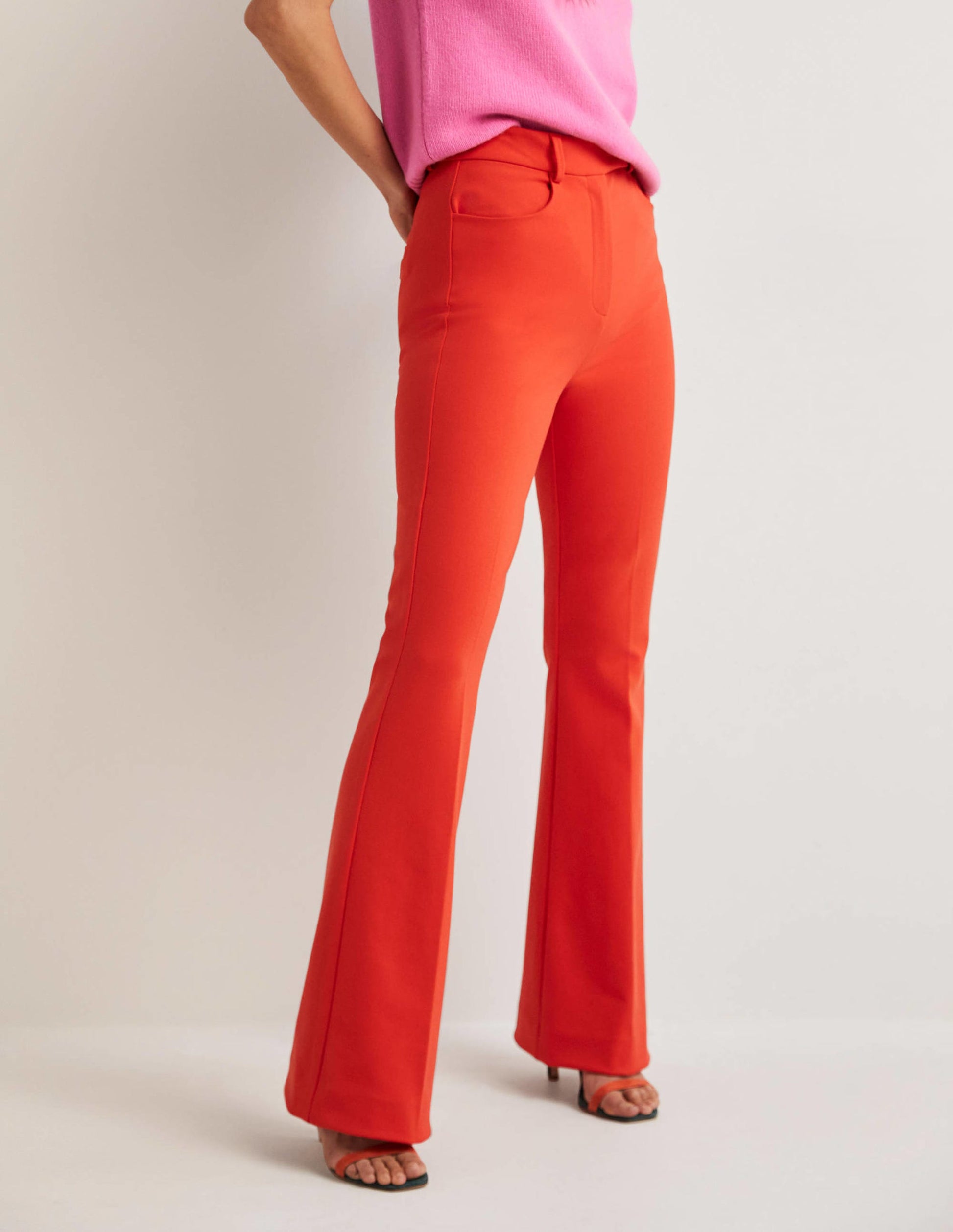 Bi-Stretch Flared Trousers-Rocket Red-4
