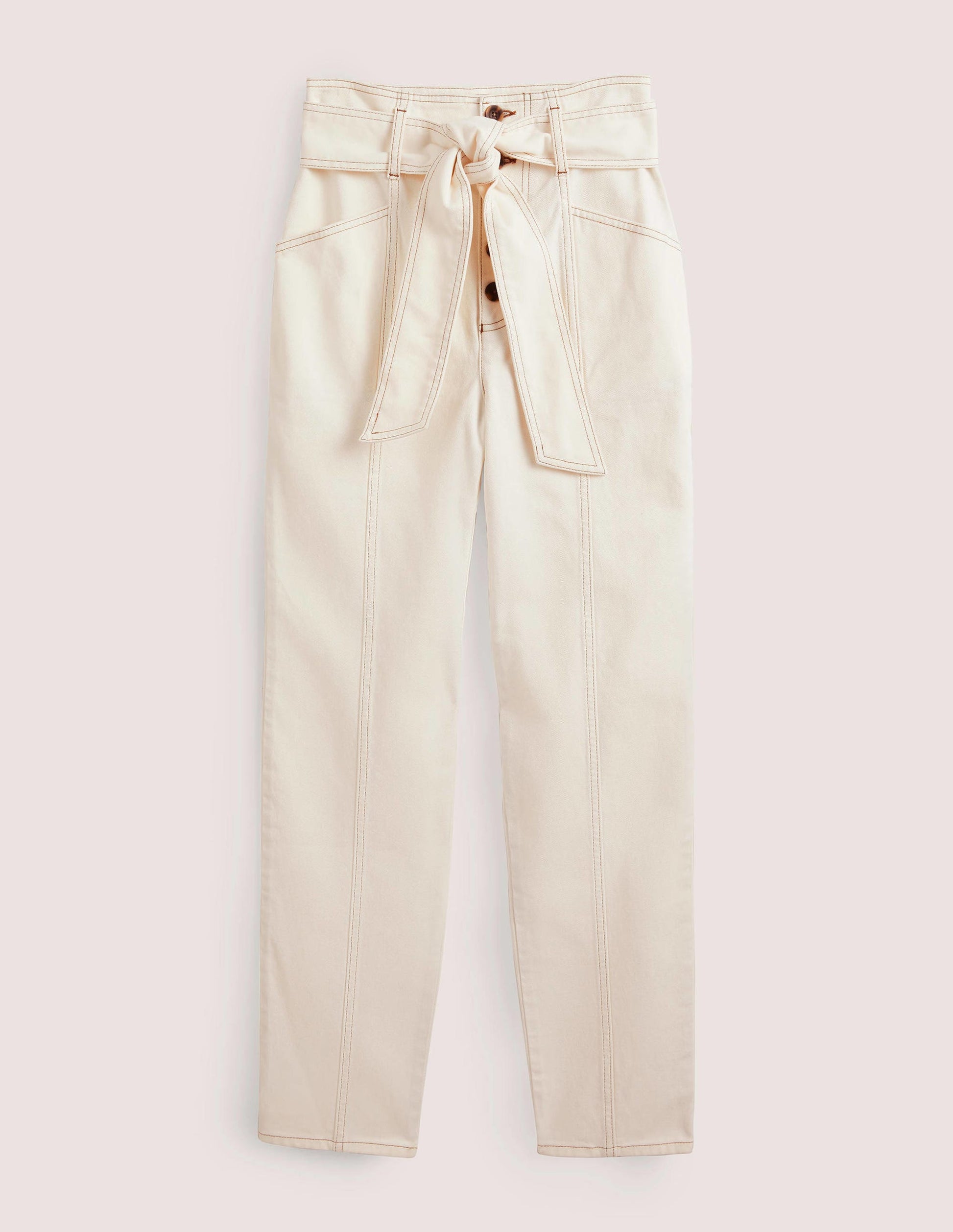 Belted High Rise Jeans-Ecru-5