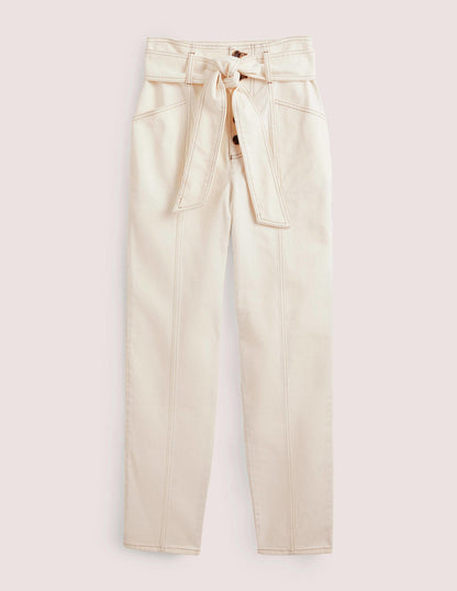 Belted High Rise Jeans-Ecru-5