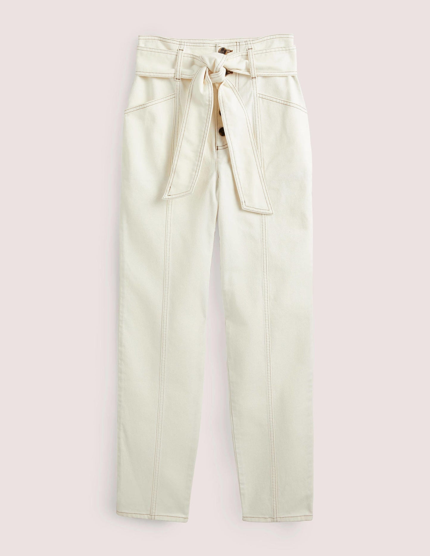 Belted High Rise Jeans-Ecru