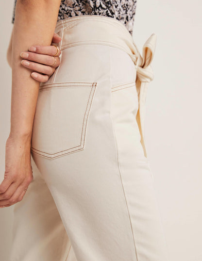 Belted High Rise Jeans-Ecru-2