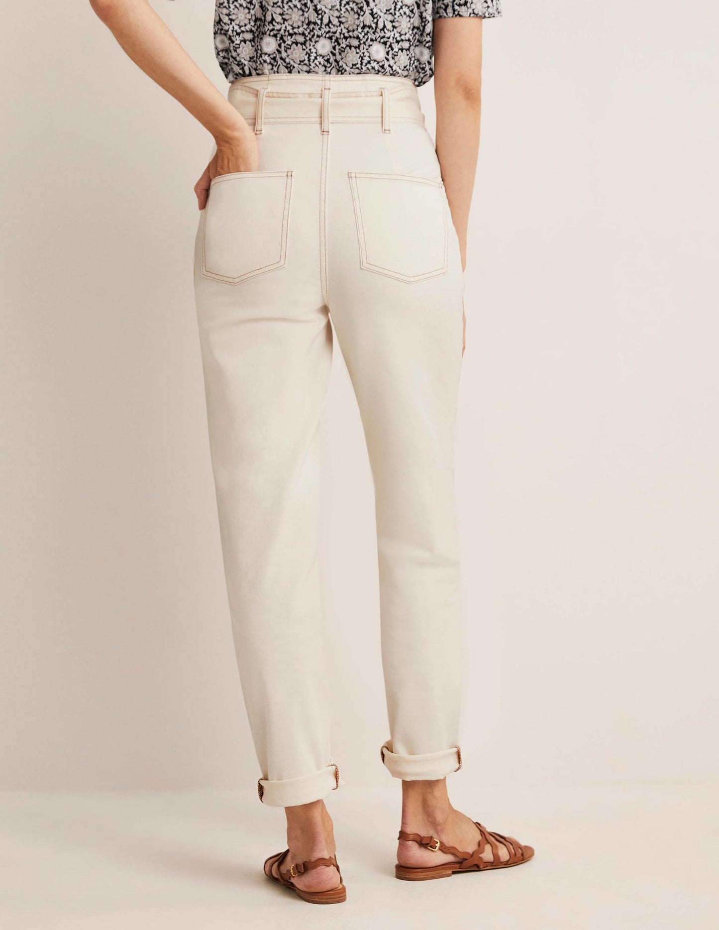 Belted High Rise Jeans-Ecru