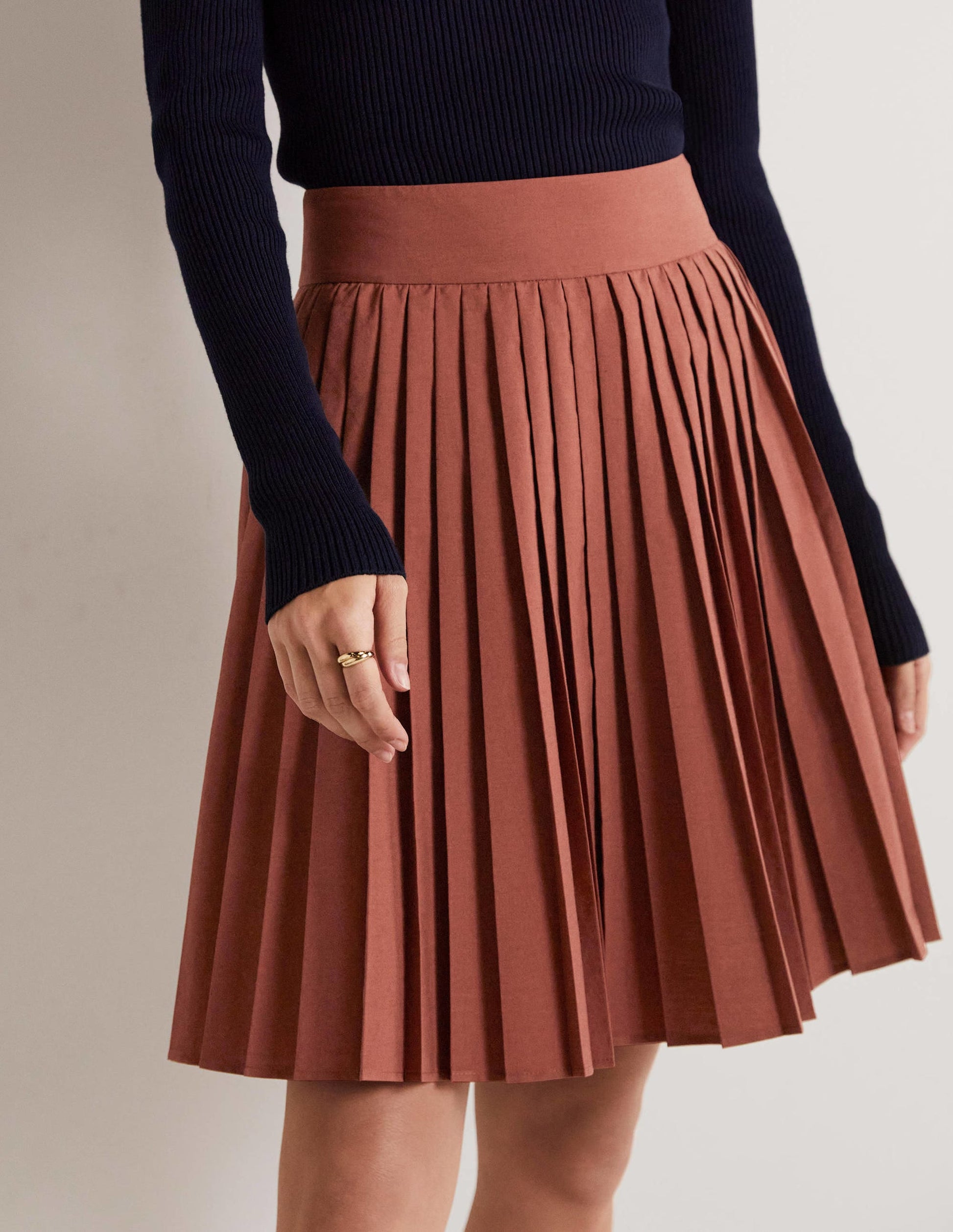 Pleated Cotton Mini Skirt-Red Oak-8