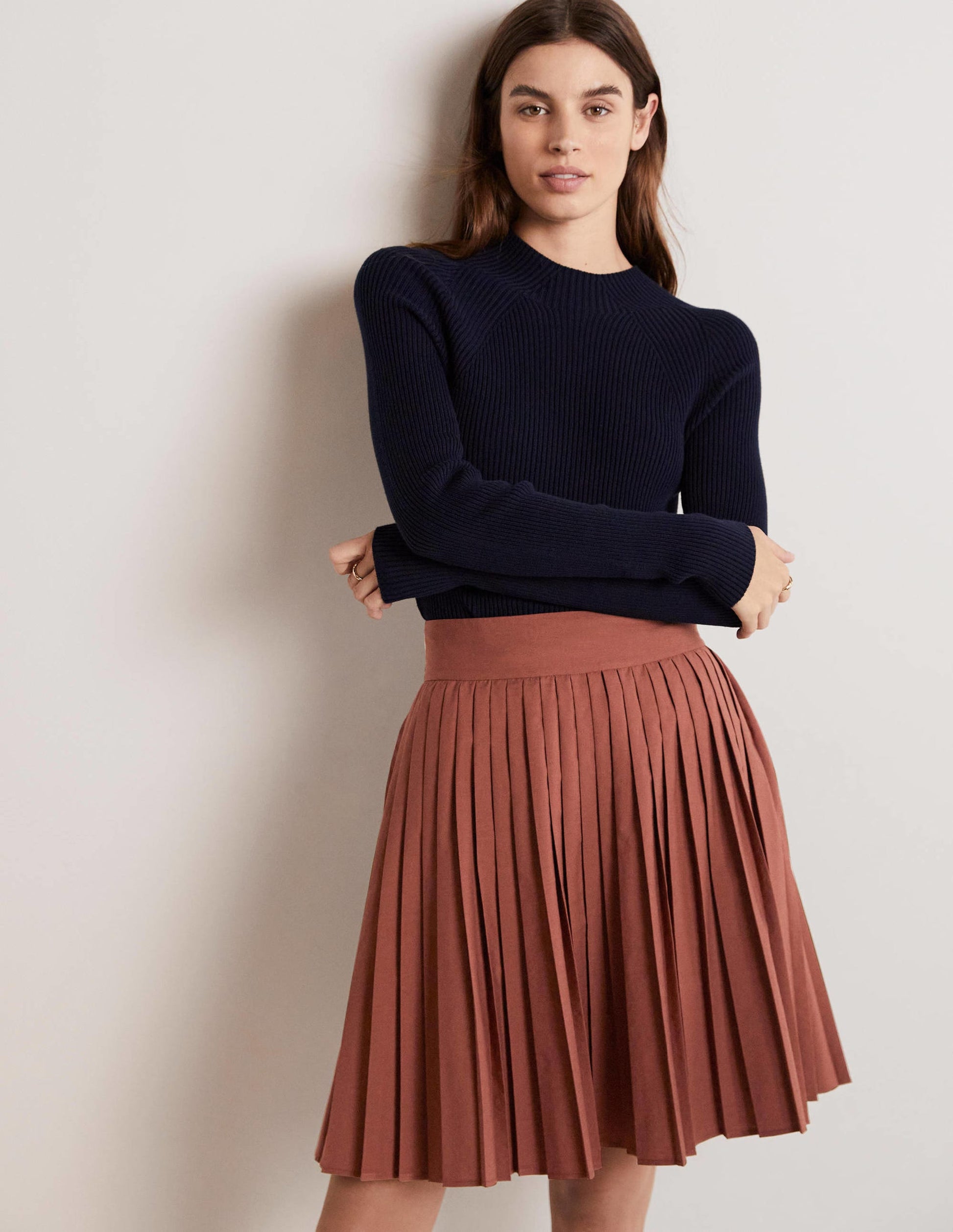 Pleated Cotton Mini Skirt-Red Oak-5