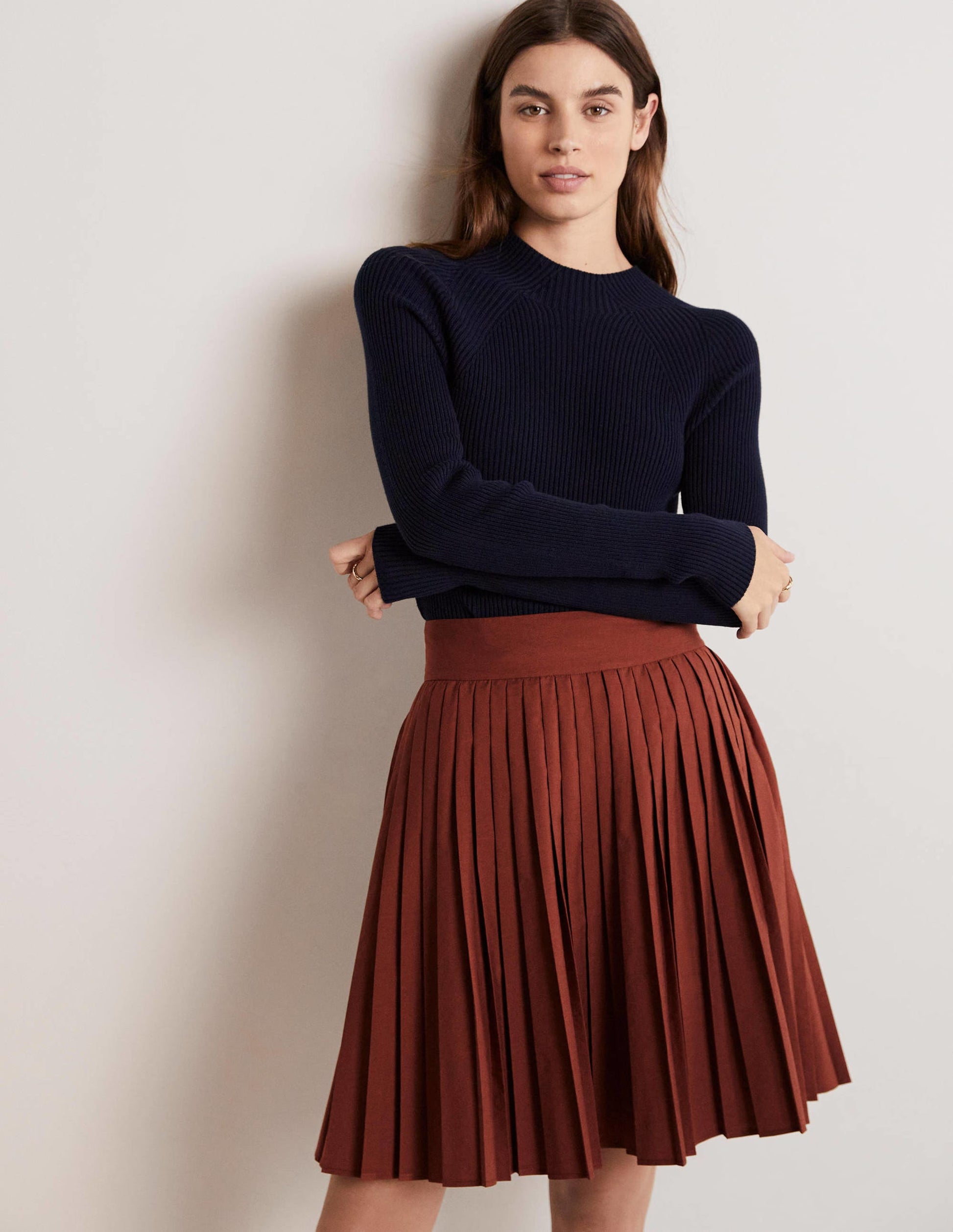 Pleated Cotton Mini Skirt-Red Oak-1