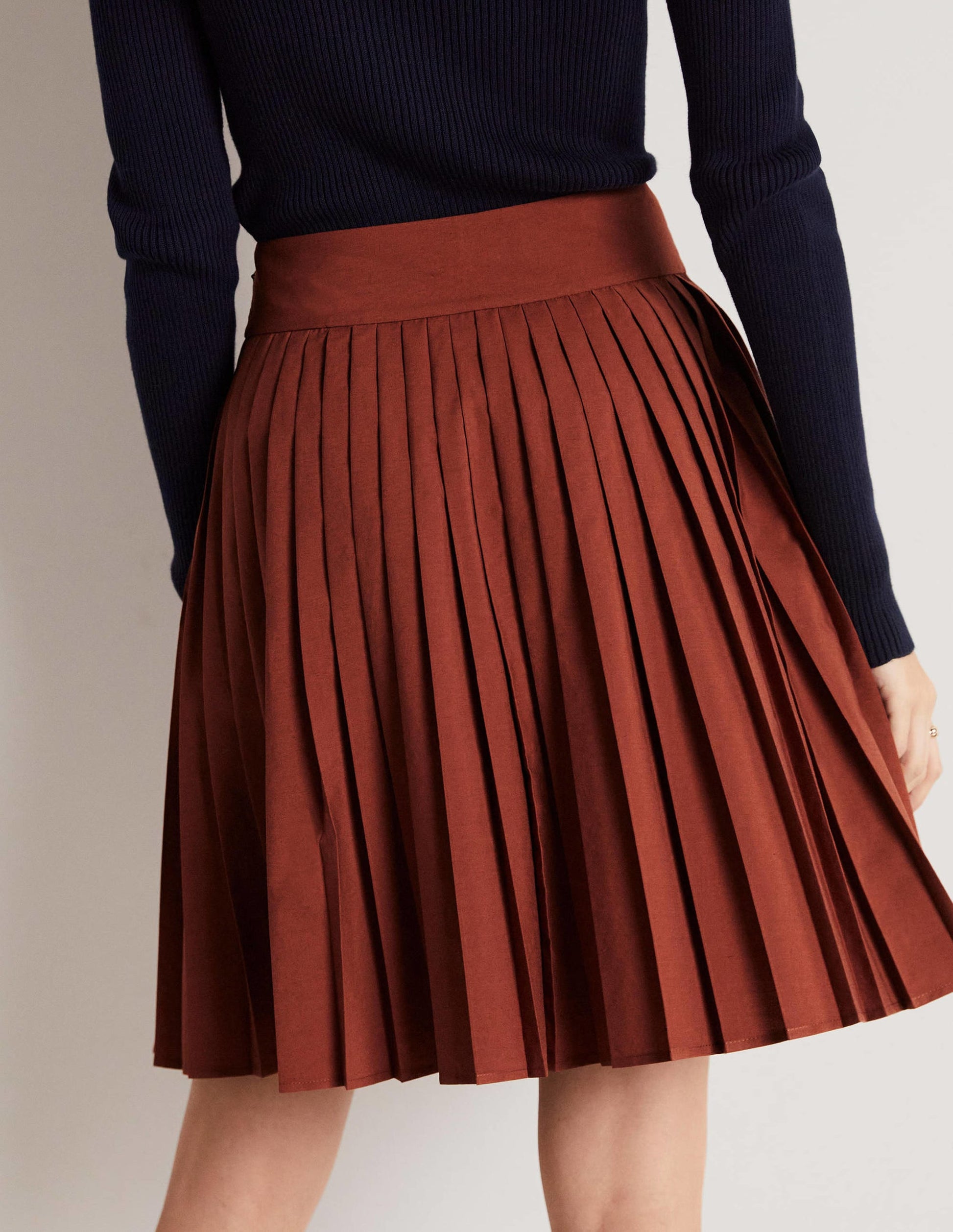 Pleated Cotton Mini Skirt-Red Oak-3