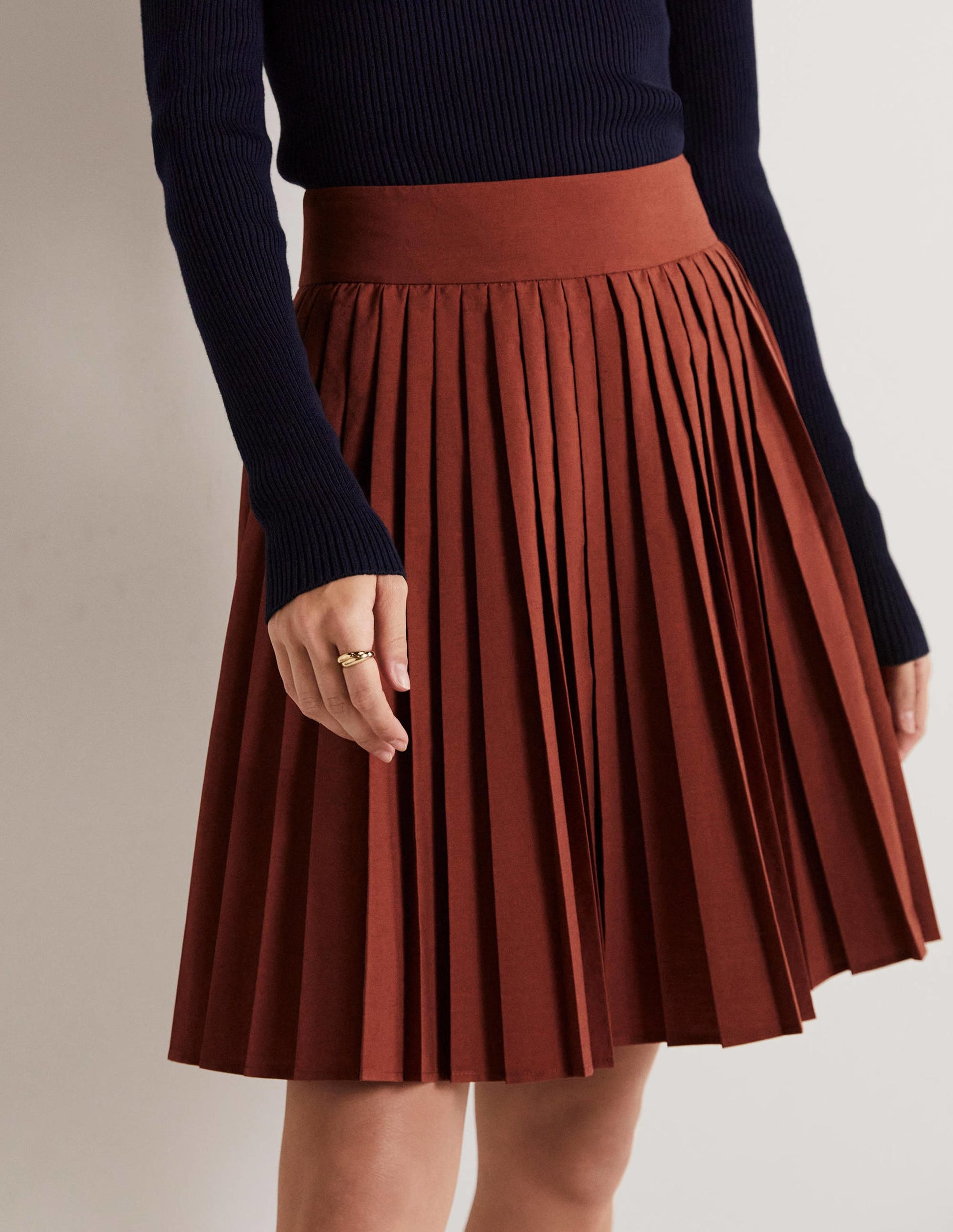 Pleated Cotton Mini Skirt-Red Oak-4