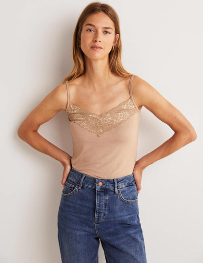 Lace Cami Top-Medium Beige-1