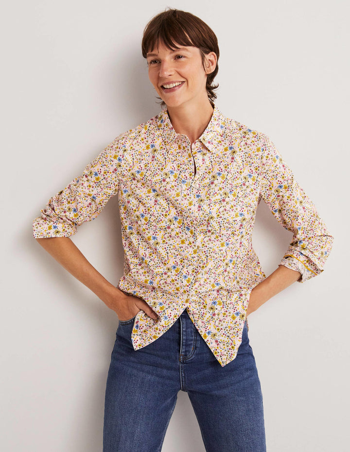 Classic Cotton Shirt-Ivory, Abstract Ditsy